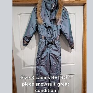 Retro Women's Snowsuit with Fur Trim